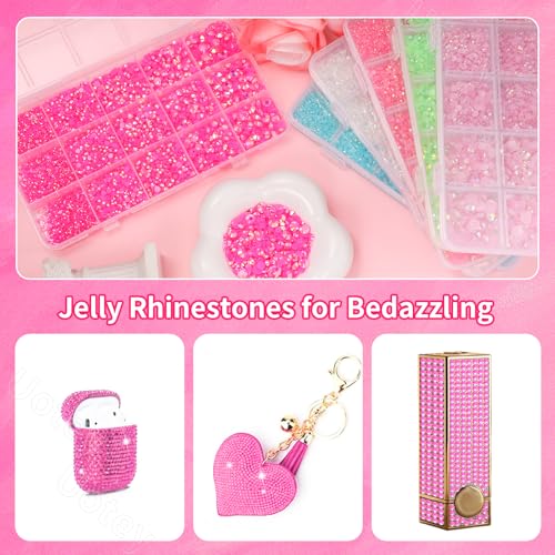 16000 Pcs Resin Rhinestones for Crafting, Flatback Hot Pink Gems Jelly Rhinestones, Mixed Sizes Pink Bedazzling Crystal with Pickup Tool for DIY Crafts Clothing Tumblers Mugs Shoes Fabric Nail Art