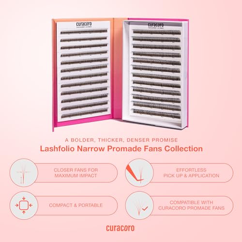 Curacoro LashFolio Wet Promade Fans, Handmade Volume Eyelashes, 5D To 10D, C CC D Curl, 0.03~0.07 mm, 8-13mm Mix Length, Professional Long-Lasting Promade Lash Fans (5D-0.07 CC 8mm-13mm)