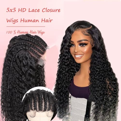 SODLIS 5x5 HD Lace Closure Wigs Human Hair Wear And Go Glueless Wigs Human Hair Pre Plucked With Baby Hair Ready to Go Deep Wave Lace Front Wigs Human Hair for Women(30 Inch)