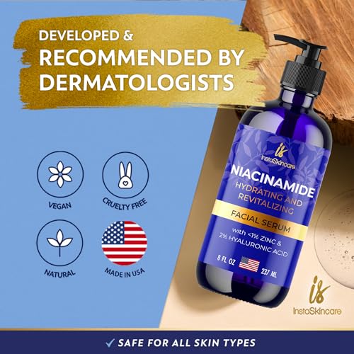 Niacinamide Serum 8Oz for Face 10% with Zinc 1% Vitamin B3 Brightening Serum for Tone, Texture