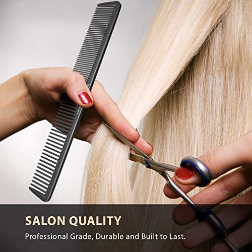 Hair Cutting Comb (5 Pack) - Professional 8.75¡± Black Carbon Fiber Anti Static Chemical And Heat Resistant Hair Combs For All Hair Types For Men and Women - By Bardeau Essentials