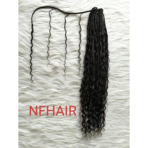 Crochet Boho Box Braids With Human Hair Pre-Looped Synthetic Braiding Goddess Braids Double Drawn Curly Full Ends Hair Extensions For Women Natural Color 2Pack/80 Stands 14Inch