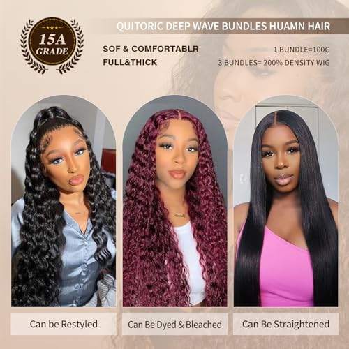 15A Raw Human Hair Deep Wave Bundles 20 22 24 Inch Deep Water Wave Bundles Human Hair Wet and Wavy Double Drown Weft Hair Extensions Natural Black Hair Bundle for Women