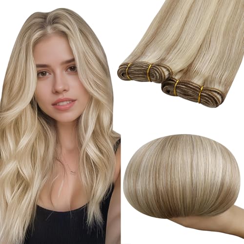 RUNATURE Sew in Hair Extensions Real Human Hair 22 Inch Weft Hair Extensions Long Human Hair Weft Extensions, Straight Remy Hair, Double Weft Sew in Extensions 100g #8P60