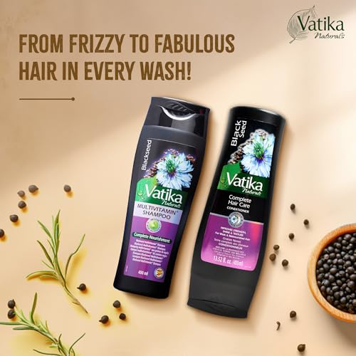 Vatika Naturals Blackseed Shampoo & Conditioner Combo, 400ml, Repairs Damaged Hair, Controls Frizz, Prevents Dryness, Strengthens Roots, Adds Shine, Nourishing Turkish Blackseed Hair Care
