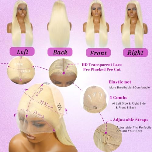 Straight Wigs Human Hair 613 13x6 Lace Front Wig Human Hair Blonde Wig for Women 180% Density 24 Inch, Natural Shine, Pre Plucked with Invisible Hairline, No Tangle, Beginner-Friendly Install