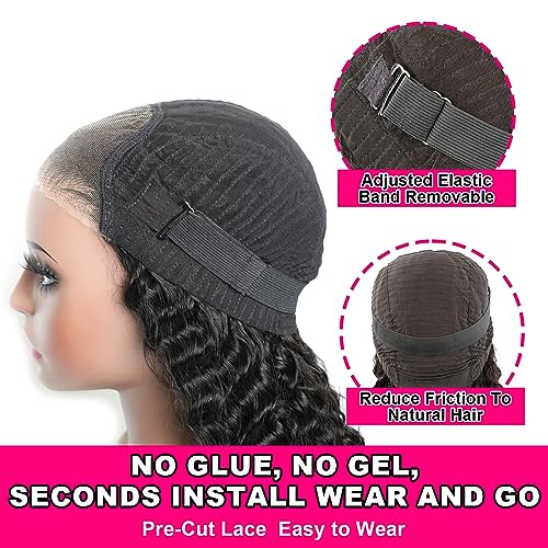 ISEE Hair Wear and Go Glueless Wig for Beginners Wigs Deep Wave Glueless Wigs Human Hair Pre Plucked New Upgraded No Glue 6x4 HD Lace Closure Wigs Human Hair for Black Women with Baby Hair 20 Inch