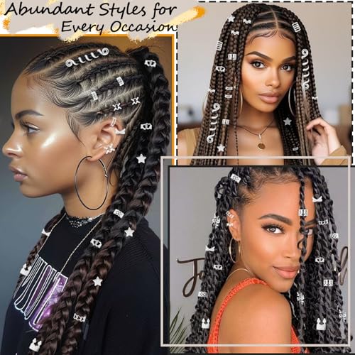 Vaikby 103PCS Silver Hair Jewelry for Braids Accessories, Hair Cuffs & Rings, Loc Jewelry for Black Women, Metal Silver Hair Accessories, Braid Decorations, Hair Charms for Dreadlocks and Braiding
