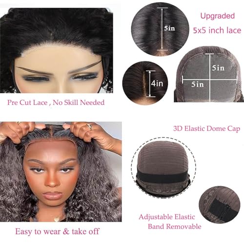Glueless Wigs Human Hair Pre Plucked Pre Cut 5x5 Hd Lace Closure Wear and Go Deep Wave Curly Lace Front Wigs for Black Women Wet and Wavy Natural Hairline (32 Inch)