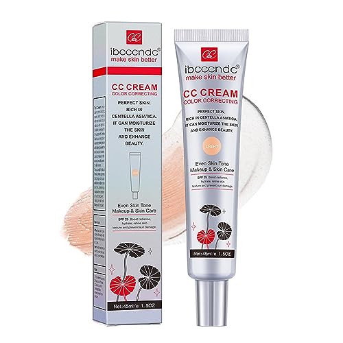 Color Correcting CC Cream,Hydrating CC Cream Foundation with Centella Asiatica Multi-Purpose Pre-makeup Primer Moisturizing Facial Concealer Sunscreen Full-Coverage CC Cream with SPF 25 (light)