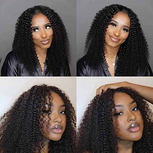 Domiso V Part Wigs Brazilian Kinky Curly Human Hair Wigs for Black Women 180% Density Glueless V Shape Wigs No Leave Out No Sew in Upgrade U Part Wigs Full Head Clip in Natural Black Color 22 Inch