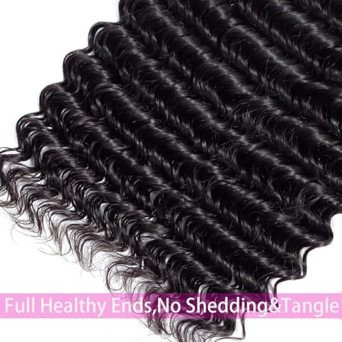 12A Deep Wave Bundles Human Hair 18 20 22 Inch 100% Unprocessed Brazilian Virgin Deep Curly Human Hair 3 Bundles Wet and Wavy Double Weft Deep Wavy Hair Extensions Real Human Hair Natural Black