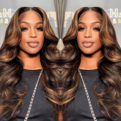 Highlight 13x6 Body Wave Lace Front Wig Human Hair 26 Inch 1B/30 HD Transparent Lace Frontal Wig for Women Ombre Lace Front Wig Pre Plucked with Baby Hair 180% Density