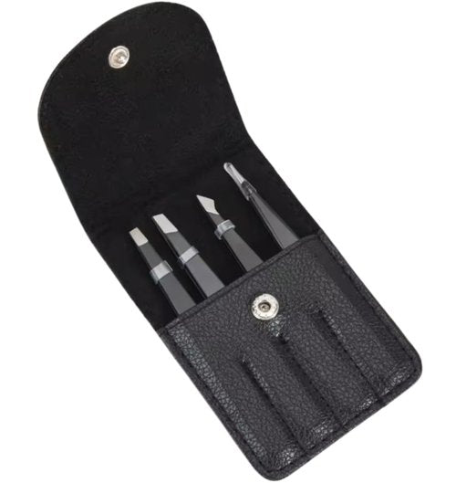 ITALLY Tweezers Set - Professional Eyebrow Tweezers - Stainless Steel Best Precision Tweezers for Women Facial Hair, Splinter, Blackhead & Ingrown Hair Removal, 4Pcs (Black)