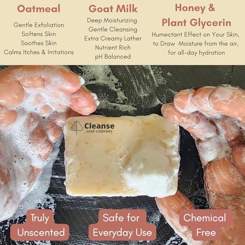 Oatmeal Soap Bar for Itchy Skin & Eczema - Oatmeal Bath Soap with Honey & Goat Milk - Moisturizing, Fragrance Free, Exfoliating Pure Homemade Soaps for Dry Sensitive Skin - Face & Body - Men & Women