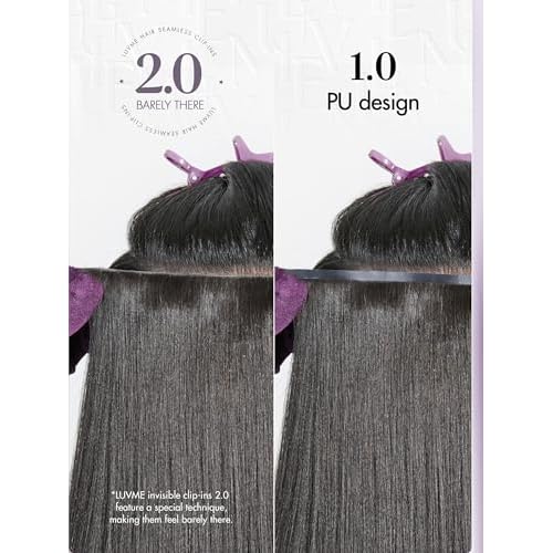 LUVME Invisible Clip in Hair Extensions, Yaki Straight Real Human Hair 18 Inch 2 Pack 220g 12pcs Clip ins Hair Extensions Natural Black for Women