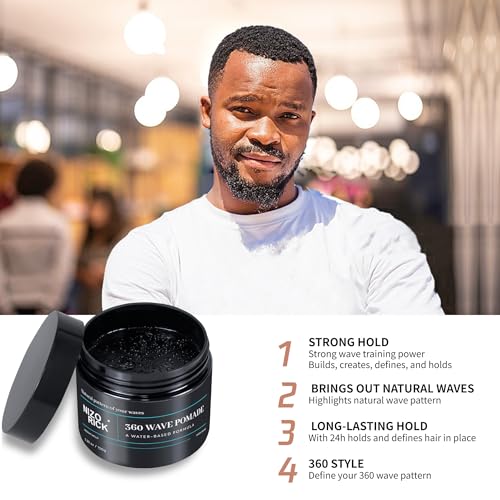 Men's 360 Wave Pomade, Water-Based ? Wave Styling Grease for Hair ? Non-Greasy, Strong Hold & Layered Waves, 150g/5.29oz