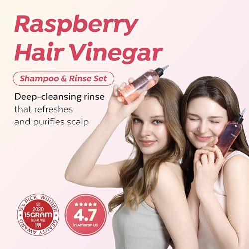 A¡¯PIEU Raspberry Vinegar Hair Care Set ? Shampoo (16.9 fl oz) + Hair Vinegar Rinse (6.76 fl oz) | Clarifying & pH Balancing Scalp Treatment, Removes Buildup, Soothes & Refreshes, Korean Hair Care