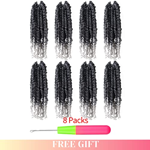 BOHOBABE Pre-twisted Passion Twist Crochet Hair 6 Inch Short Ombre Gray Pre-looped Crochet Passion Twist Braiding Hair 8 Packs (T1B/grey)