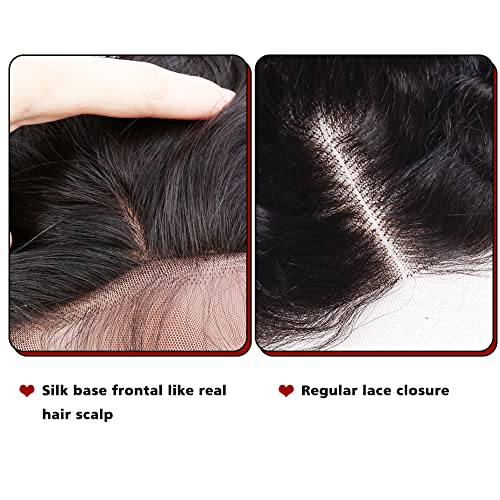 One Donor Top Grade 13x4 Silk Base Lace Frontal Closure Human Hair with Baby Hair Straight Brazilian Virgin Hair Closure Free Part Natural Color Bleached Knots 14 inch