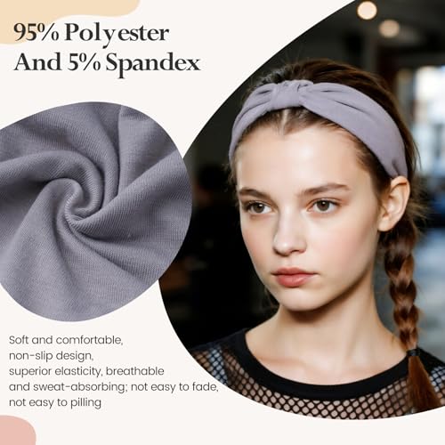 Headbands for Women, Wide Elastic Head Bands, Non-Slip Thick Hair Bands, Sports Stretchy Sweat Bands, Large Knotted Soft Headband for Washing Face, Makeup, Workout, Spa, Running, Fashion, 6-Pack