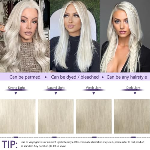 Platinum Blonde Wig Human Hair Pre Plucked HD Transparent Long Straight Wigs Silver Ash White 613 Blonde Lace front Wig For Women T Part Remy Vietnamese Hair 22 Inch 180%