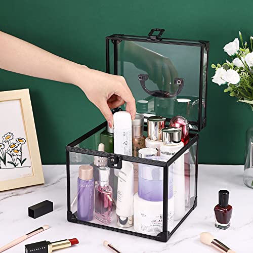 Noverlife Portable Crown Case for Pageants, 8x7x7.5inch Clear Makeup Tools Storage, Large Cosmetic Display, Travel Toiletry Organizer Train Box With Latches, Tiara Storage for Women