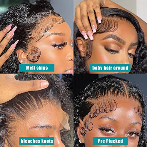 30 Inch Curly Lace Front Wig Human Hair 13x4 Lace Frontal Deep Wave Wig Pre Plucked with Baby Hair 180% Density Brazilian Virgin Wet and Wavy Wigs for Black Women (Deep Wave Wig, 30 Inch)