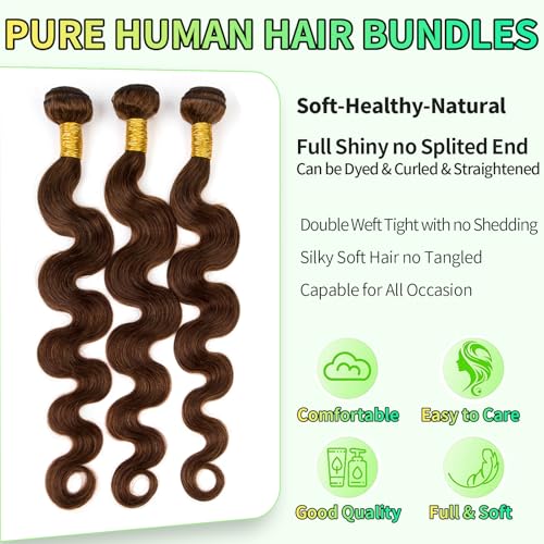 Human Hair Bundles Body Wave Light Brown, 16 Inch - 1 Bundle, Antousha Body Wave Bundles Human Hair 12A Brazilian Virgin Wavy Hair Bundles for Women