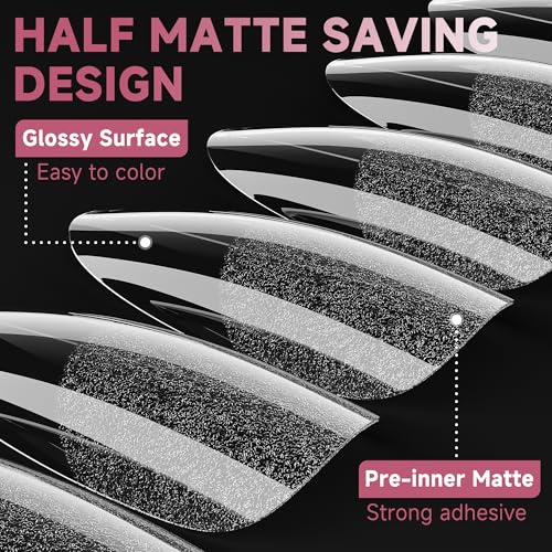 UNA GELLA Medium Almond Gel Nail Tips Half Matte 312pcs Almond Gel Nails No C Curve Clear False Fake Nails Effective Nail Extensions for DIY Art Salon-Level Press On Nails, 12 Sizes