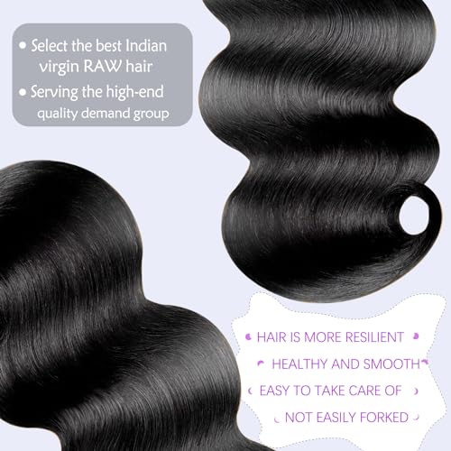 Body Wave Brazilian Human Hair 3 Bundles Human Hair for Black Women 16 18 20 Inch 12A Grade 100% Unprocessed Straight Virgin Hair Bundles Hair Extensions Natural Color
