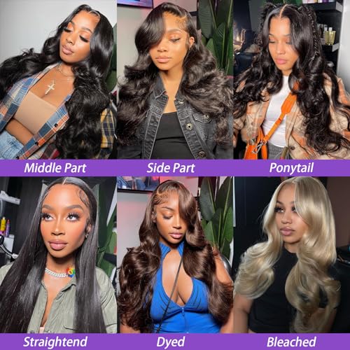 Body Wave 13x4 HD Lace Front Human Hair Wigs for Women 150% Density Glueless Natural Black 28 Inch