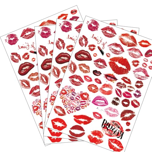 Lip Temporary Tattoos, Red Pink Lip Print Kiss Face Tattoo Stickers Body Decorations