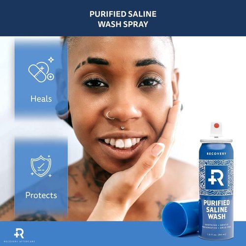 Recovery Aftercare - Purified Saline Wash - Piercing Aftercare Purified Saline Spray - Soothing & All Natural Piercing Cleaner (1.5 oz) (Pack of 2)
