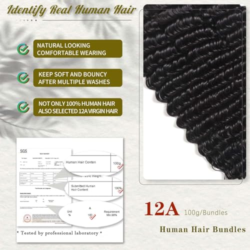 Deep Wave Bundles Human Hair 3 Pcs 12A 24 26 28 Inche Brazilian Deep Wave Cury Bundles Human Hair 100% Unprocessed Brazilian Virgin Hair Wet and Wavy Natural Black Women Hair Extensions