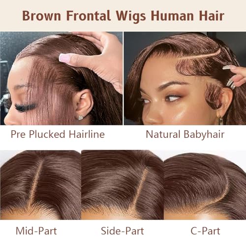 32 Inch Chocolate Brown 250% Density 13x4 HD Lace Front Wigs Human Hair Body Wave Brown Wig Frontal Glueless Wigs Human Hair Pre Plucked Colored Wigs with Baby Hair for Black Women