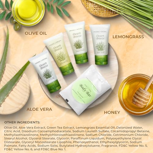 Desert Breeze Hotel Soaps & Toiletries Bulk Set | 1-Shoppe Amenities Kit | 1oz Shampoo & Conditioner, Body Wash, Lotion, Bar Soap | Travel Size | 300 Pieces