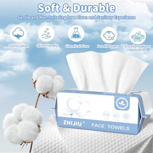 Disposable Face Towels 600 Count, Ultra Soft & Thick Facial Towels for Sensitive Skin, Biodegradable & Lint-Free Makeup Remover Dry Wipes, Multi-Purpose Cleansing Towelettes for Face Wipes