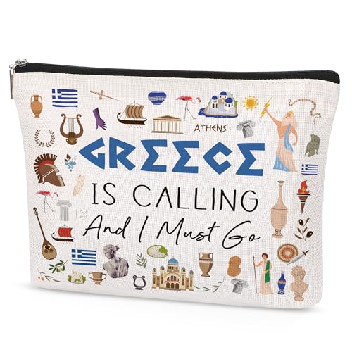 Greece Makeup Bag Gift - Greece Travel Essentials Funny Travel Toiletry Makeup Organizer Zipper Pouch Cosmetic Bag