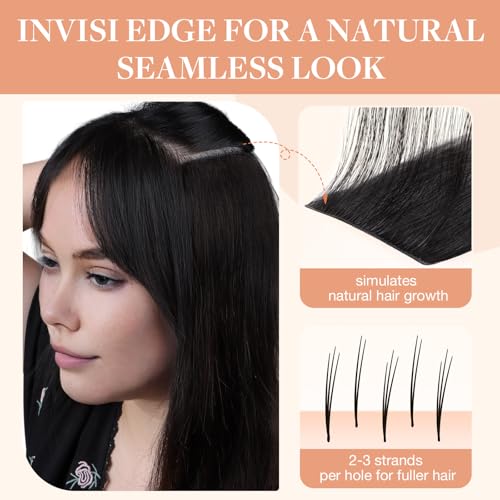 GOO GOO Invisi Edge Tape in Hair Extensions Human Hair, 1B Natural black 20pcs injected with 20pcs classical tape ins, 24inch 100g, Virgin Remy Hair, Natural Look