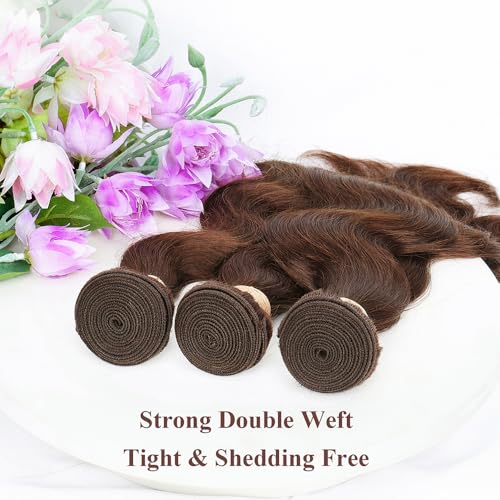 ALLRUN Brown Body Wave Bundles Human Hair 20 22 24 Inch Light Brown Hair Extension Chocolate Human Hair Body Wave 12A 100% Brazilian Unprocessed Virgin Hair Bundles Color 4#