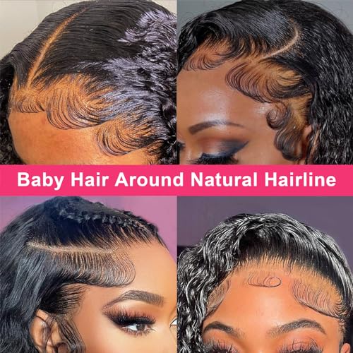 30 Inch Deep Wave Lace Front Wigs Human Hair 13x6 HD Transparent Deep Curly Lace Frontal Wigs 180% Density Glueless Wigs Human Hair pre Plucked with Baby Hair Natural Color