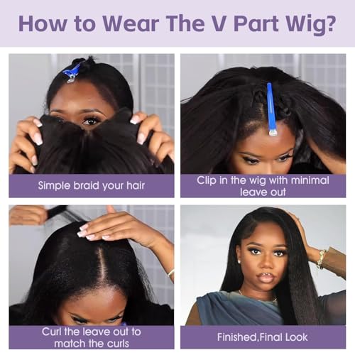 OQ Hair V Part Wig Human Hair Afro Curly Upgrade U Part With Adjustable Drawstring 180% Density V Shape Clip In Half Wig For Women Natural Color 20 Inch