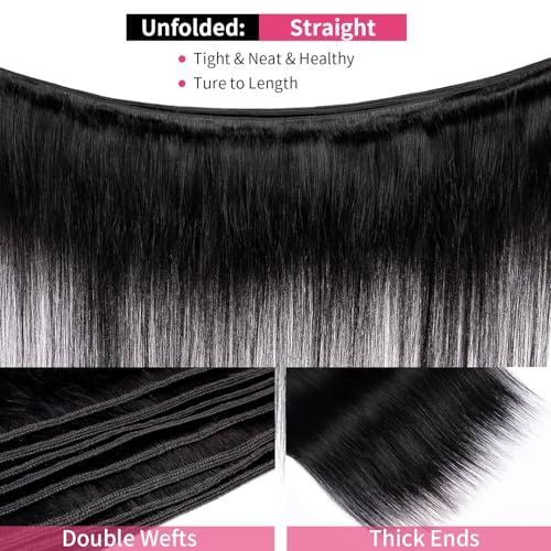 12A Straight Bundles Human Hair 22 24 26 Inch 100% Unprocessed Brazilian Virgin Hair Bundles Straight Hair 3 Bundles Weave Bundles Human Hair Extension