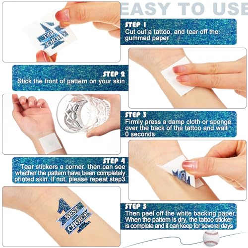 Landhoow 240 Pcs Blue Team Spirit Tattoos Temporary Glitter Go Team Tattoos Football Temporary Stickers Party Costume Accessory for School Spirit Supplies