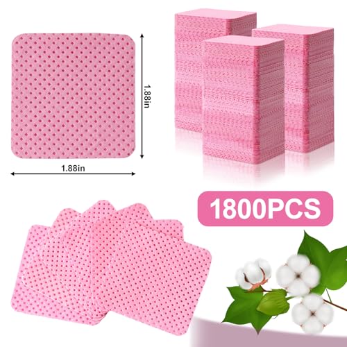 1800Pcs Lint Free Nail Wipes, Pink No Lint Nail Wipes for Gel Nails Lint Free Polish Remover, Wipe Off Eyelash Extension Glue, Nail Cleaning Pad Supplies