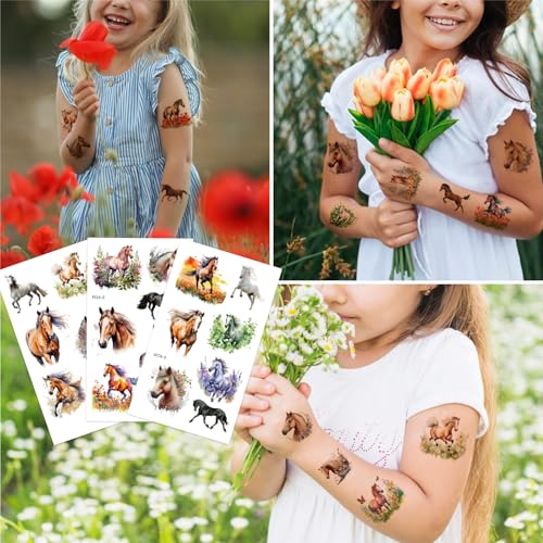 64 PCS Horse Temporary Tattoos For Kids Cute Horse Tattoos Stickers Birthday Party Supplies Party Favors Decorations Classroom School Prizes Perfect For Both Girls And Boys