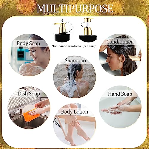 Gejoy 12 Pack Shampoo and Conditioner Dispenser Bottles, 17 Oz/ 500ml Refillable Empty Pump Bottles with Labels and Marker Pen, Plastic Pump Dispenser Bottle for Bathroom Kitchen Soap Lotion(Black)