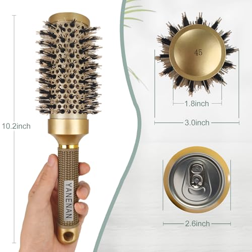 Round Brush for Blow Out,Boar Bristle Round Hair Brushes for Women Bangs,Curly Hair Roller Brush for Blow Drying,Nano Thermal Ceramic & Ionic Tech(2.9 inch,Barrel 1.7inch,45mm)