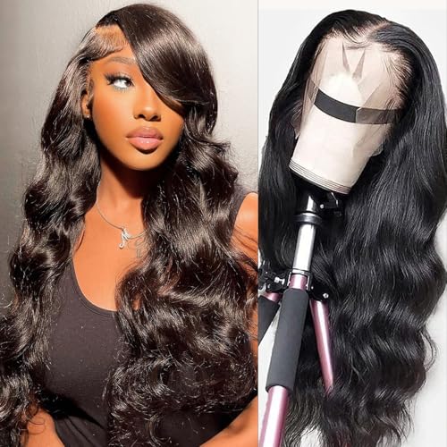 Human Hair Wig Body Wavy 13x4 HD Lace Front Wig 30 Inch Lace Frontal Wigs Pre Plucked 180% Density Virgin Hair Glueless Wigs For Women Natural Black (1B)
